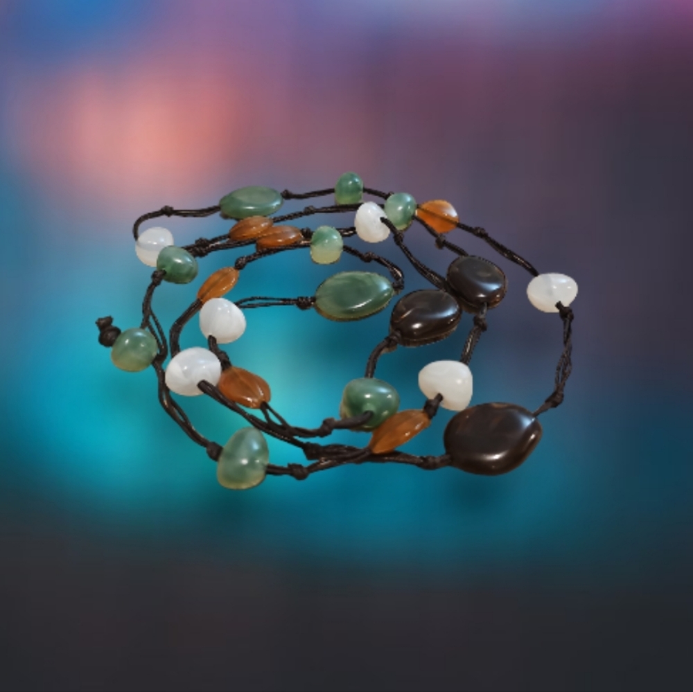 Handmade,Vintage Naturale Stone ( Jadine,Sardonyx,Opal )Long Necklace. - Picture 2 of 6